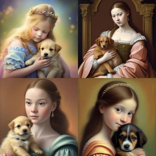 Princess in Peach Gown Holding Puppy Portrait