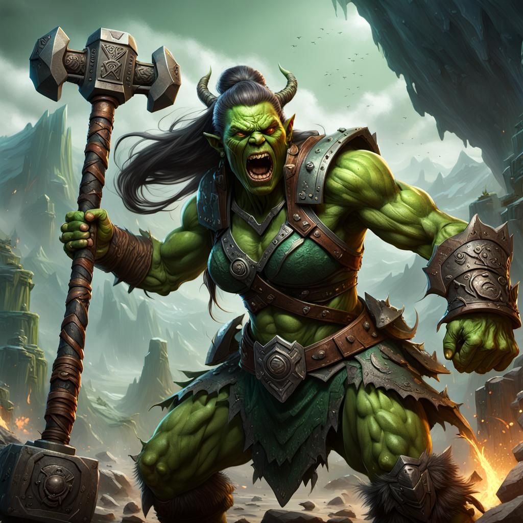 Raging Orc Warrior Woman in Dark Fantasy Concept Art