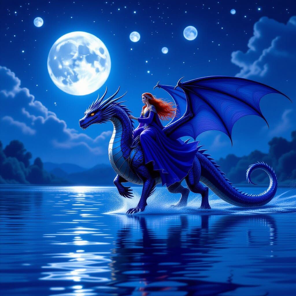 Elven Sorceress Riding a Metallic Dragon