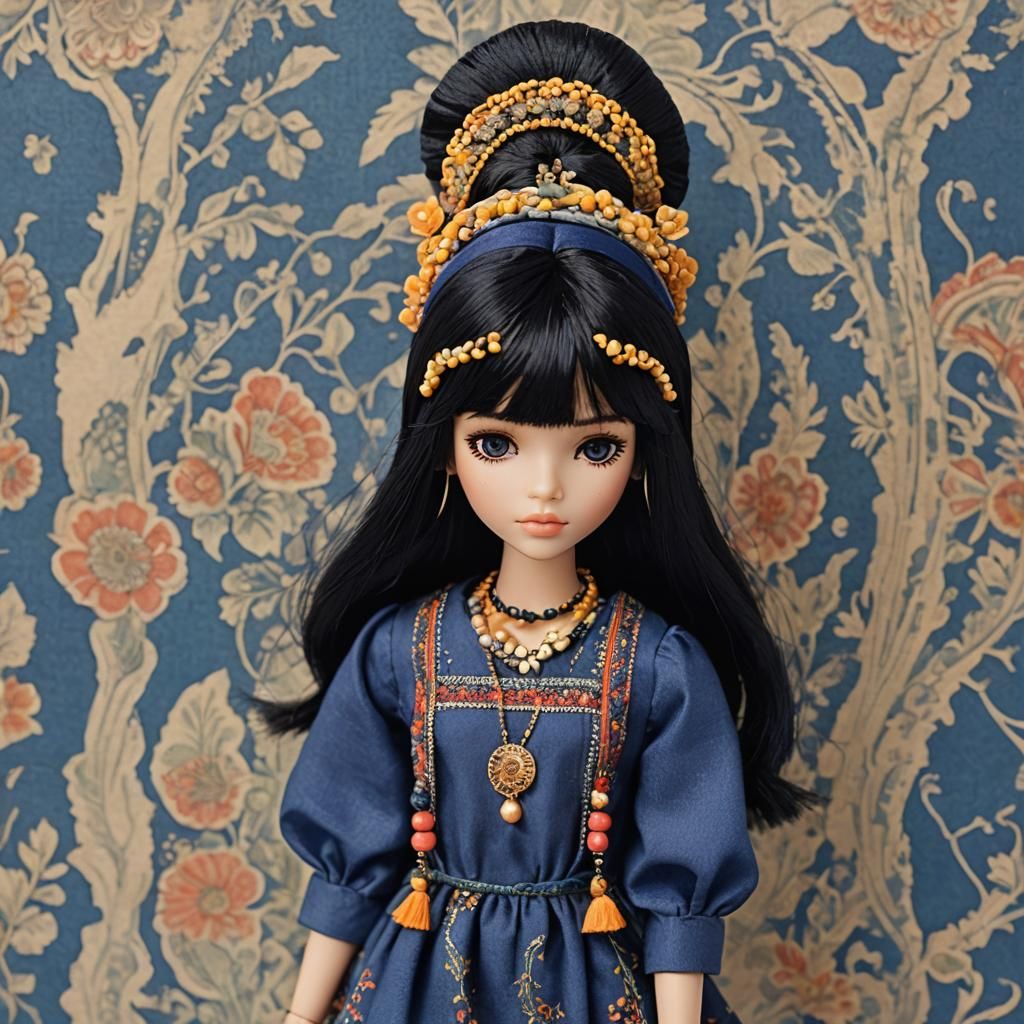 Tall and Slim fashion doll with bangs and a black bob with a...