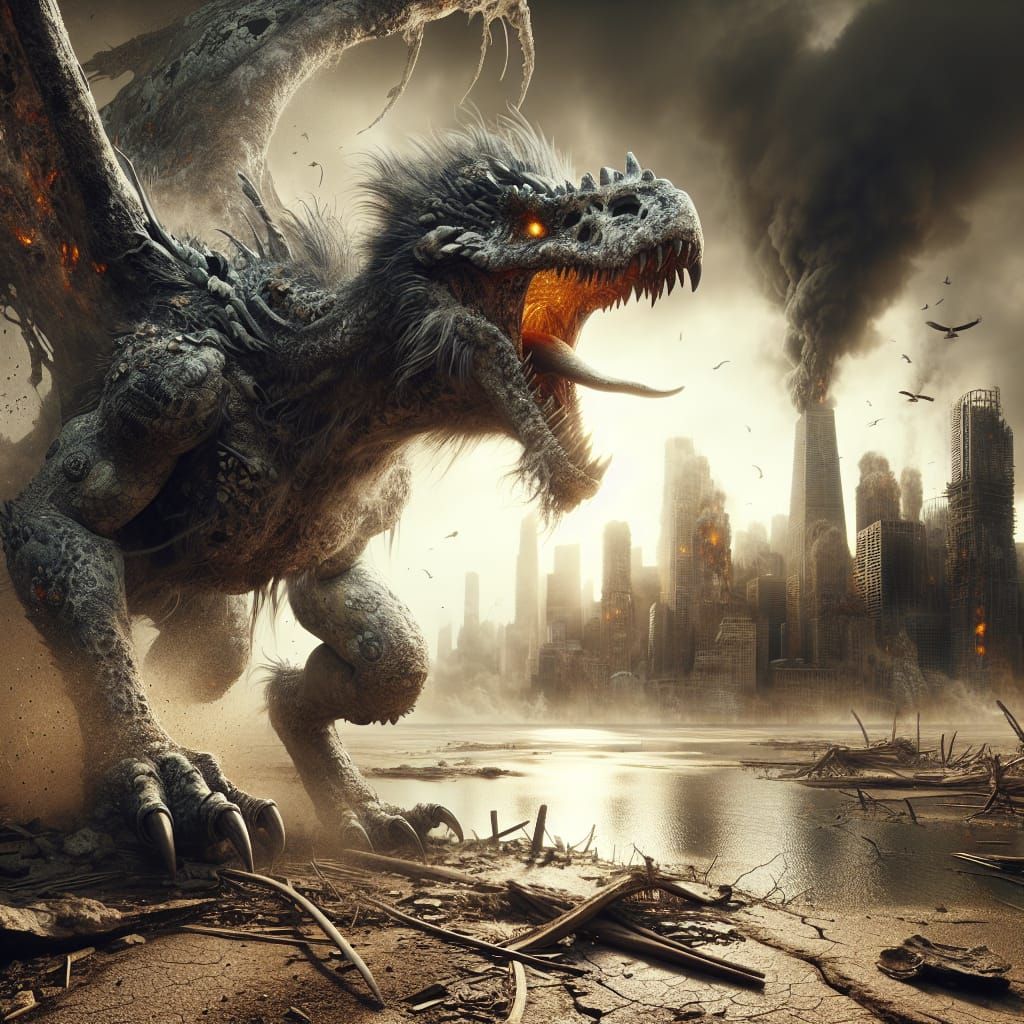 Apocalyptic Hybrid Creature Rages in Wasteland