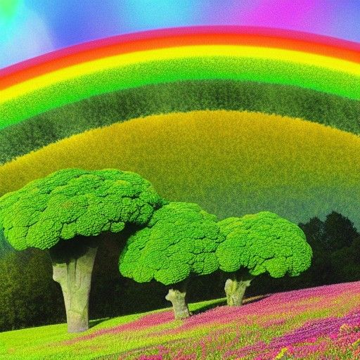 Broccoli Rainbow over Dewy Flower Meadow