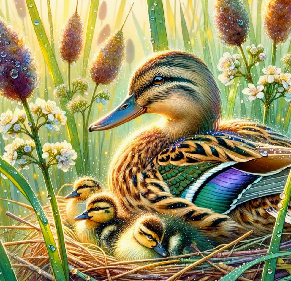 Detailed Watercolour of a Wild Duck Nest