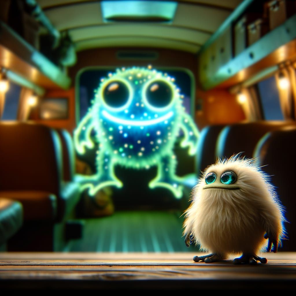 Bioluminescent Monster in Camper Van: Creepy Cuteness