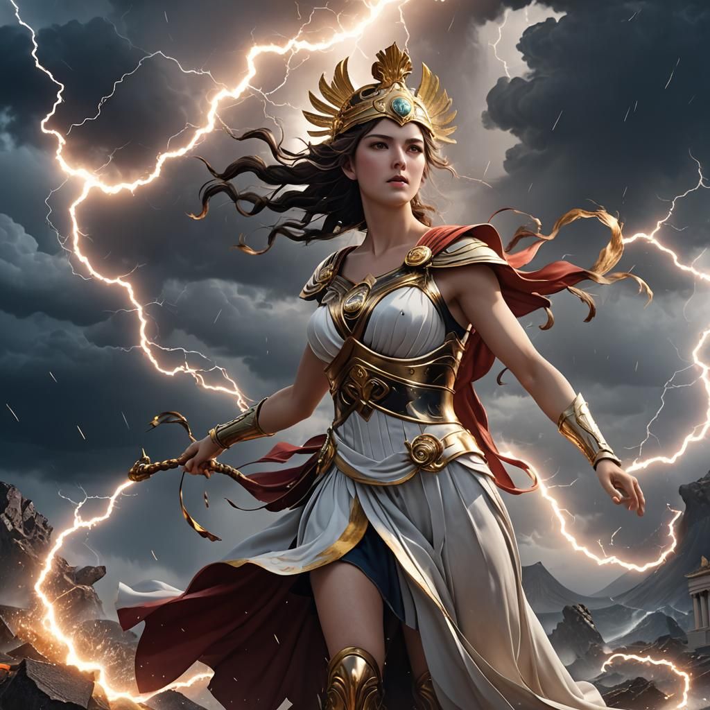 Athena in a Chaotic Storm: 3D Anime Art