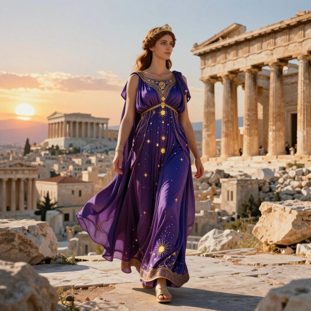 Hera Queen of Gods in Ancient Athens at Sunset