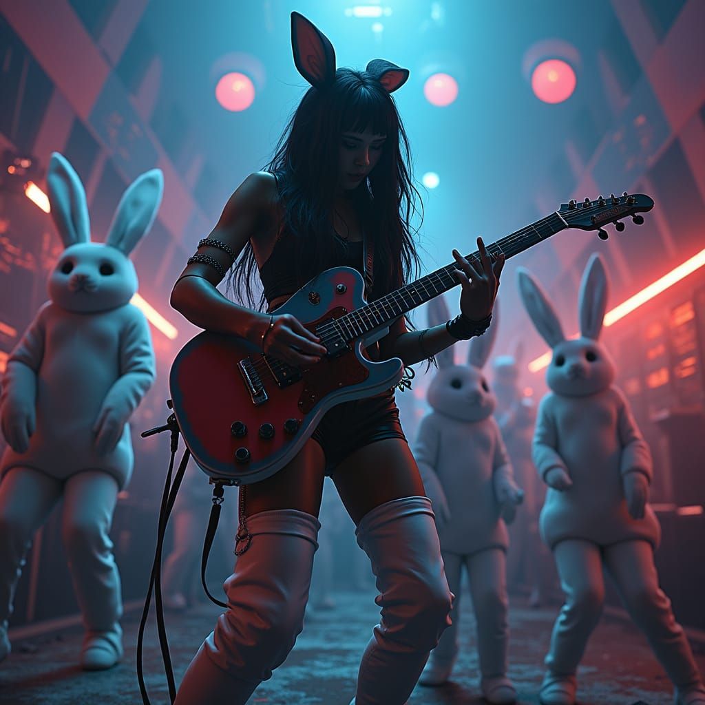 Dark Metal Guitarist with Dancing Bunnies