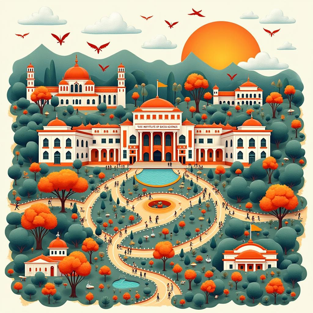 TISS Hyderabad Campus in Vibrant Indian Folk Art Style