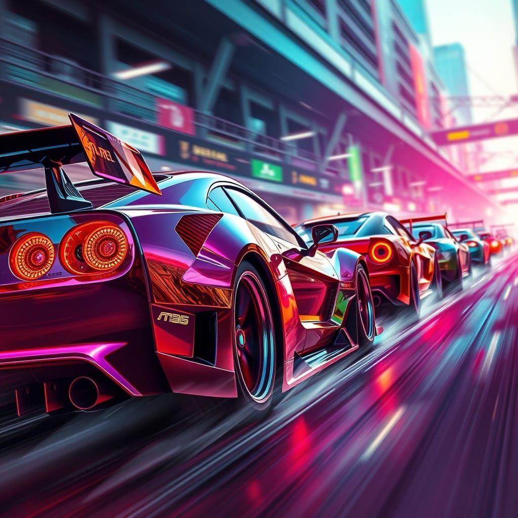 Futuristic Cars in High-Speed Action