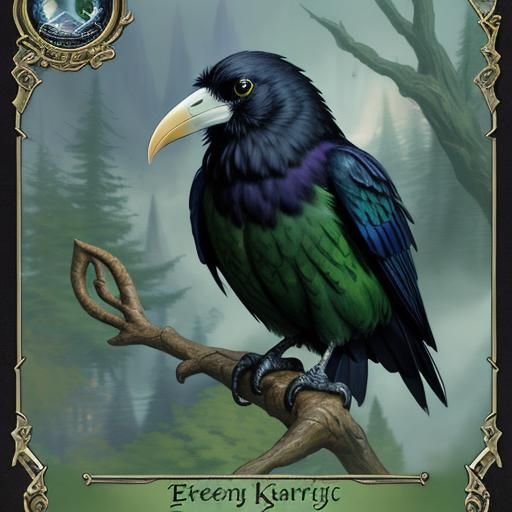 Green Raven on Wizard Staff with Card