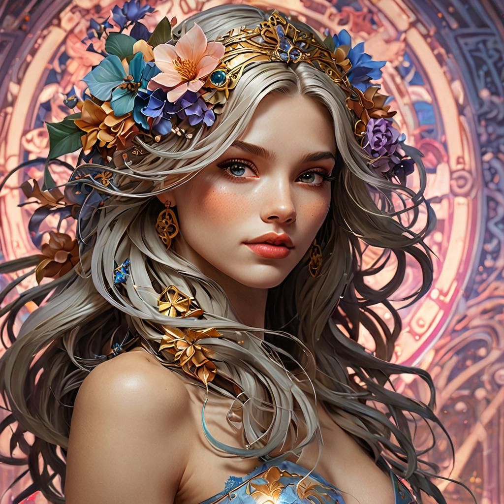 Mystical Portrait in Art Nouveau Style