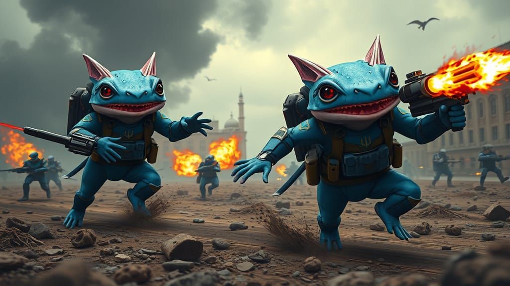 Axolotl Warriors in Frantic Escape