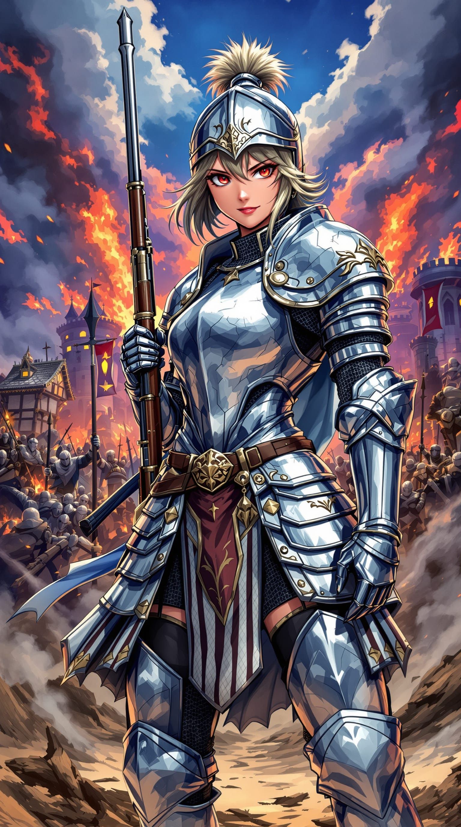 Anime Knight Girl with Musket on Battlefield
