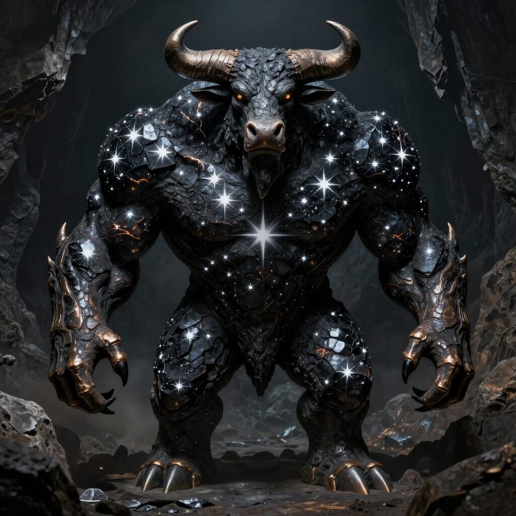 Massive Diopside Humanoid with Bull Features and Bronze Acce...