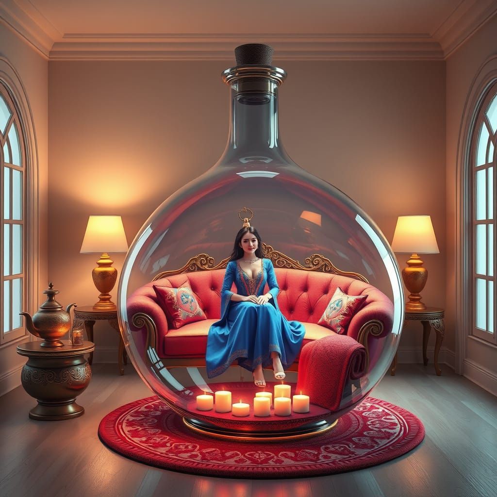 I Dream of Jeannie Bottle: 3D Rendered Living Room