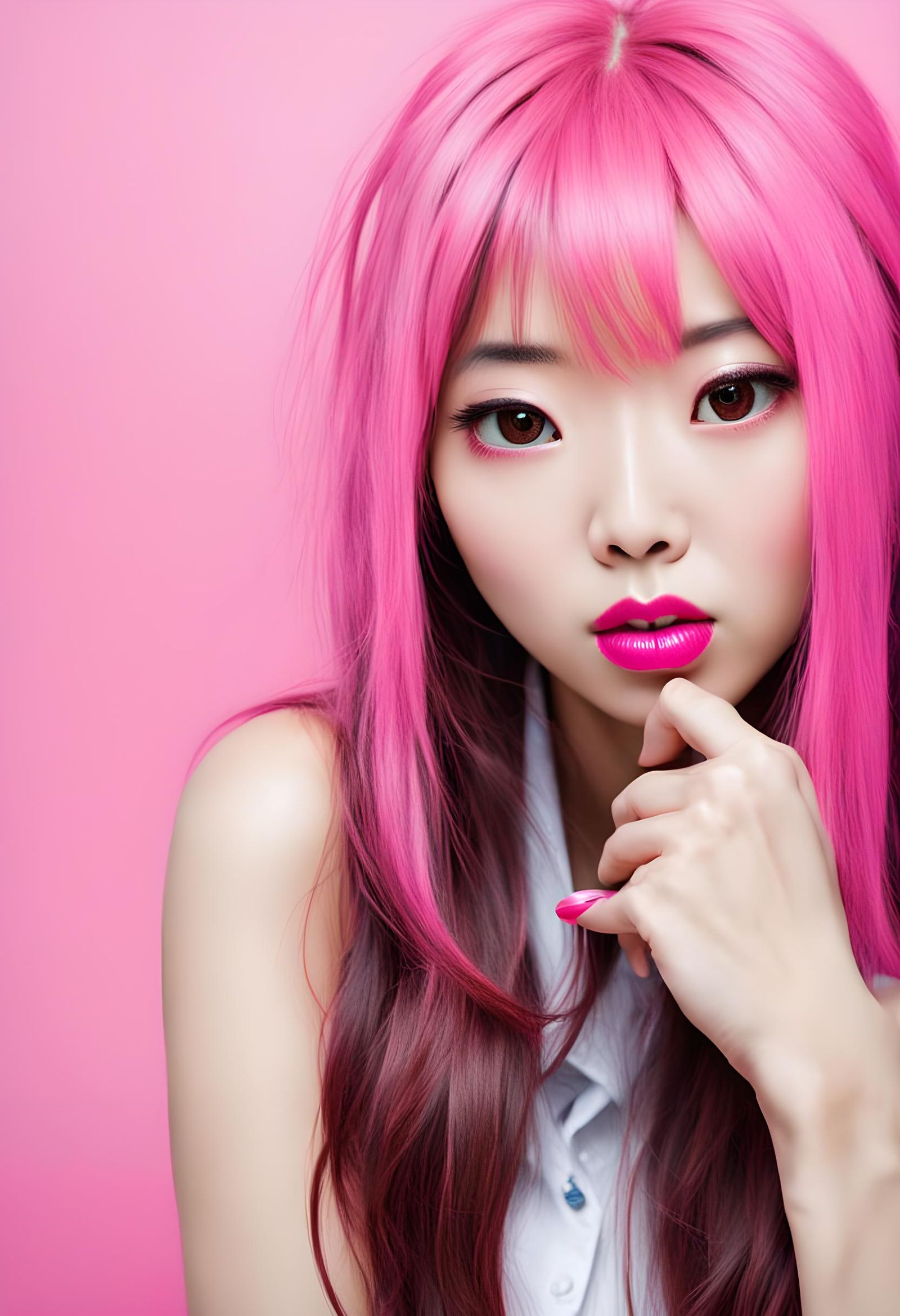 Expressive Japanese Girl with Pink Hair Portrait