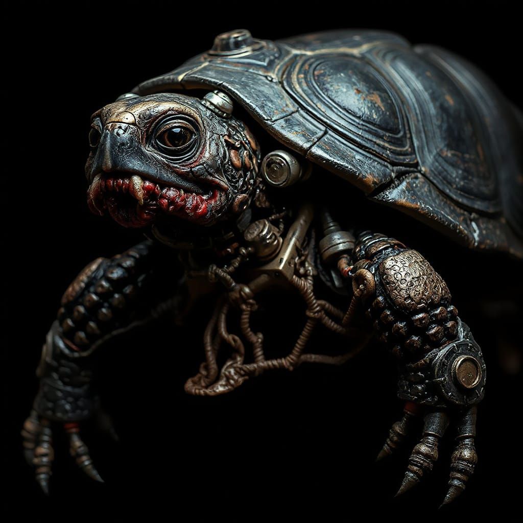 Biomechanical Turtle Fusion in Grotesque Detail