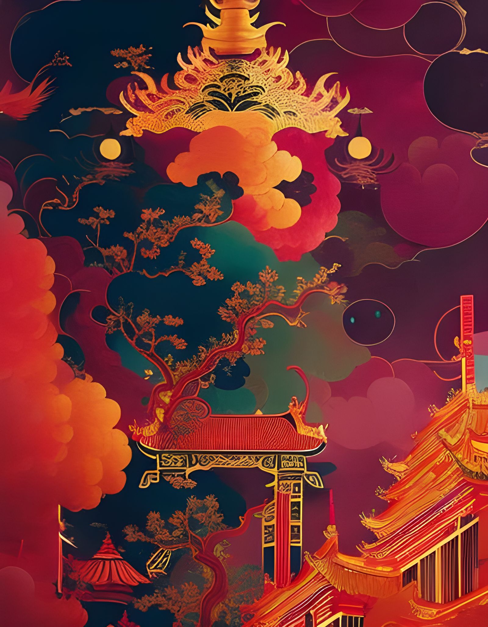 Libra as Futuristic Samurai in Chinoiserie Style