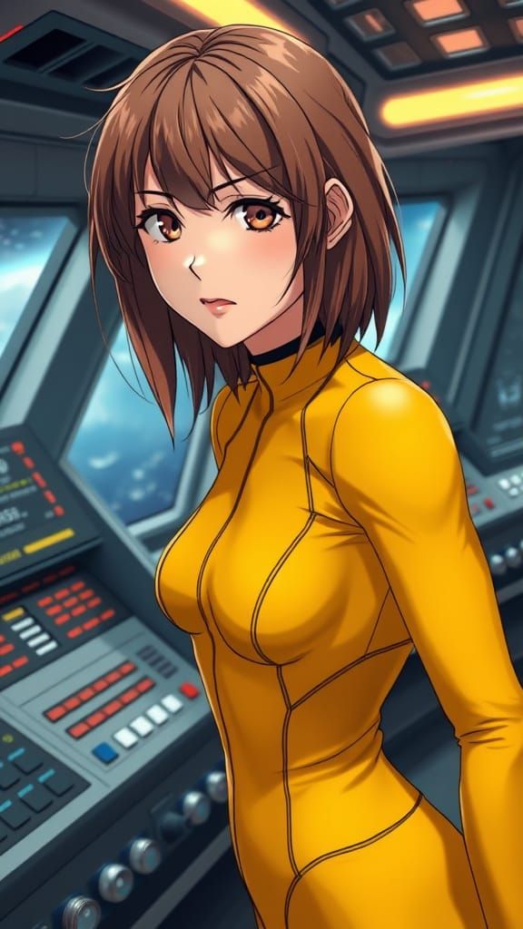 Girl in Mustard-Yellow Bodysuit on Yamato Space Ship