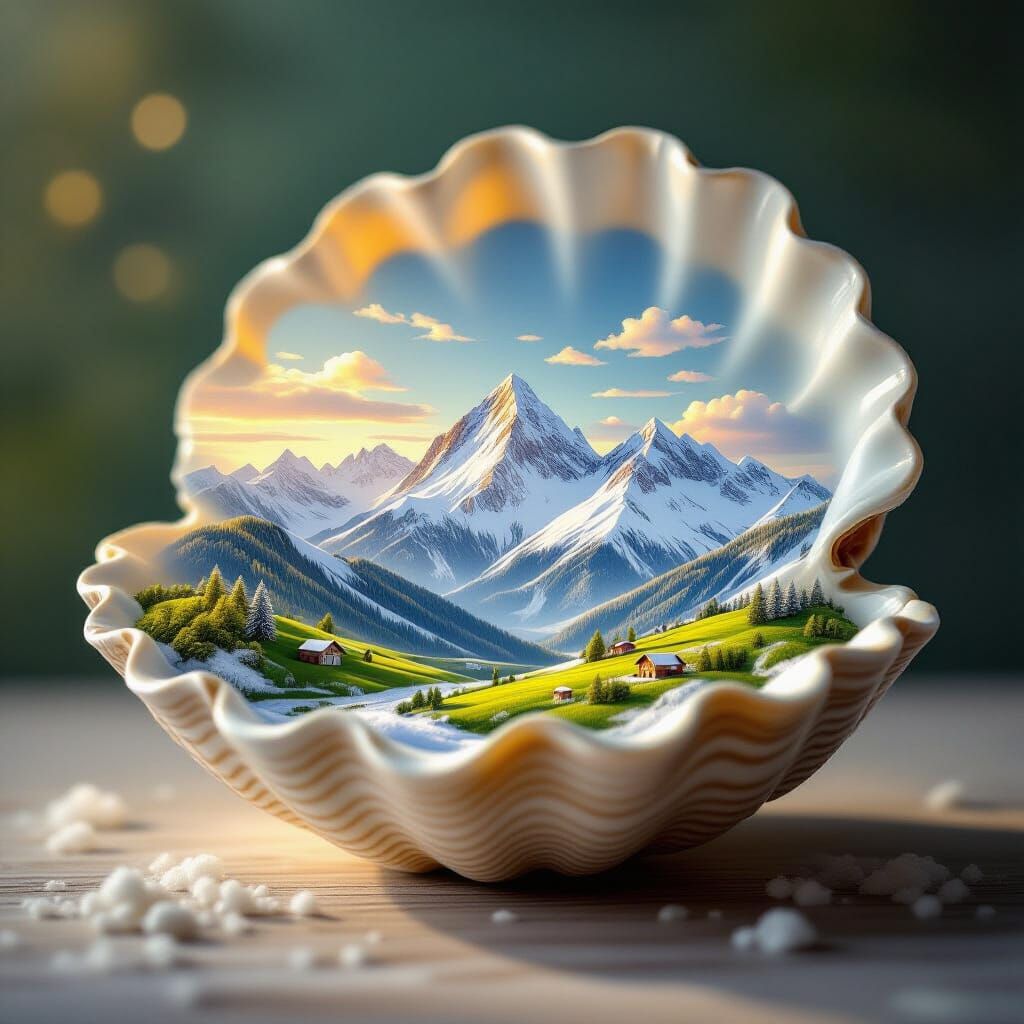 Seashell Reveals Miniature Alpine Landscape with Golden Hour...