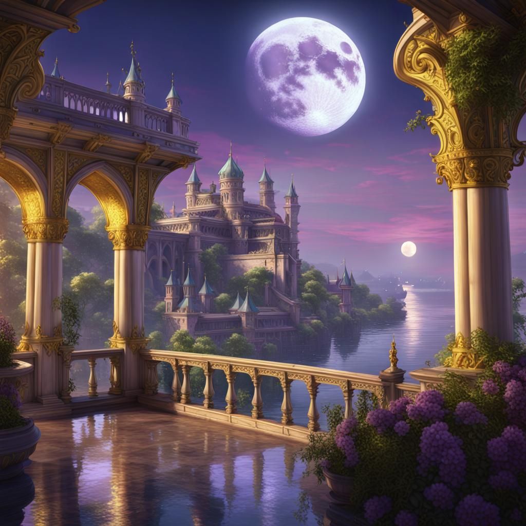 Moon Elf Queen's Palace: Dark Fantasy Art