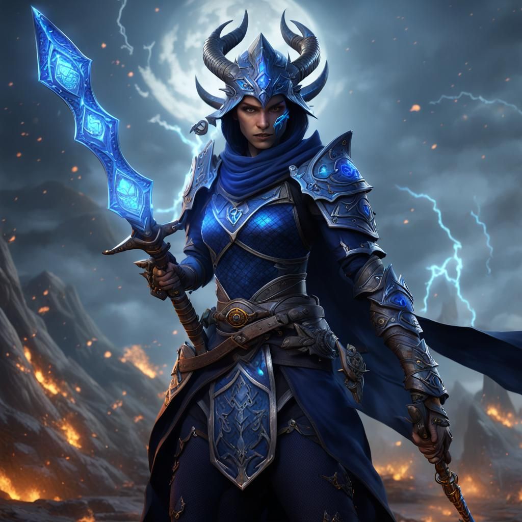 Dragonborn Mercenary with Fractal Magic in Fantasy Art