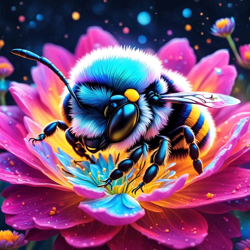 Baby Bumblebee Sleeping in Flower, Astral Illustration