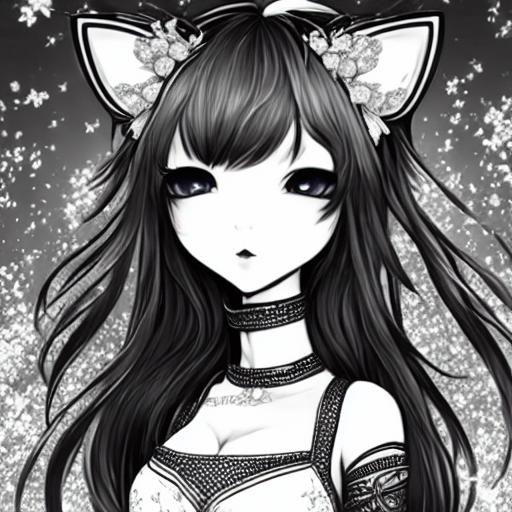 Chibi Cat Girl Coloring Page Line Art