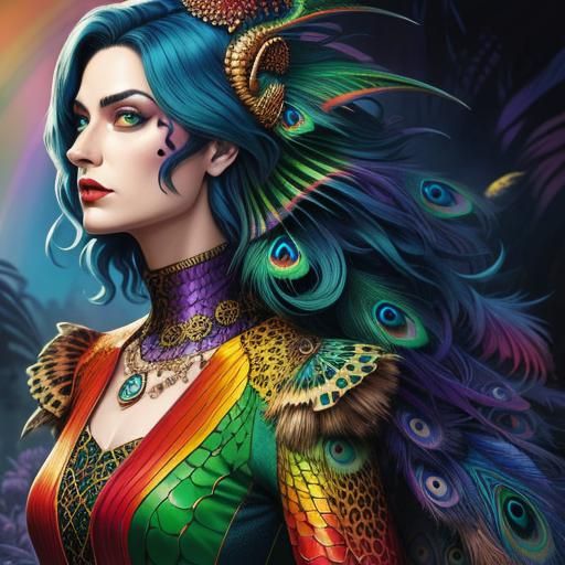 Woman with Dragon Scales and Peacock Hair, Comic Art