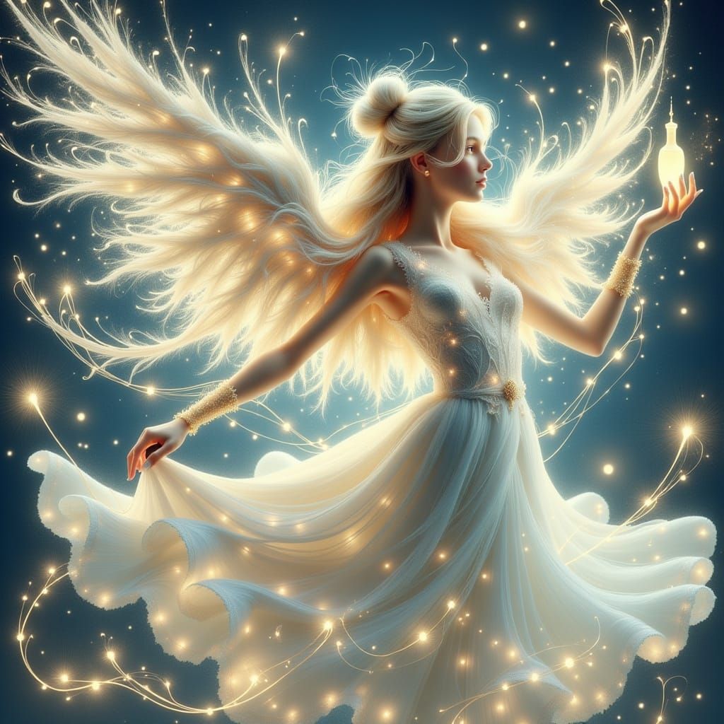 Angelic Figure with Crystal Vial in Art Nouveau Style