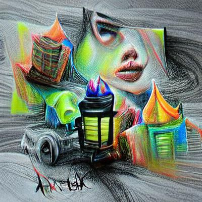 Cubist Charcoal Drawing of Terror in Film Noir