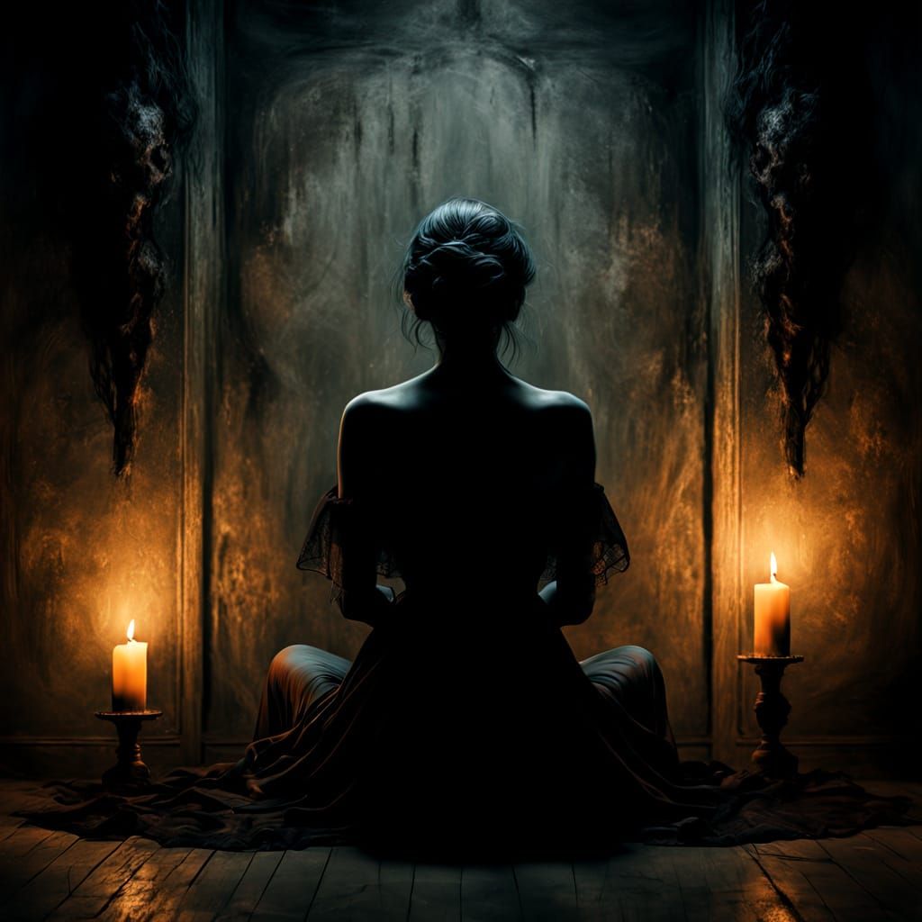 Dark Surrealism: Figure in Shadows, Oil Painting