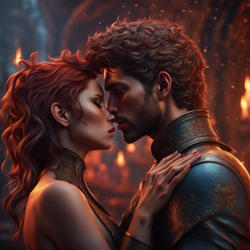 Passionate Kiss: Fantasy Concept Art in 8k Resolution