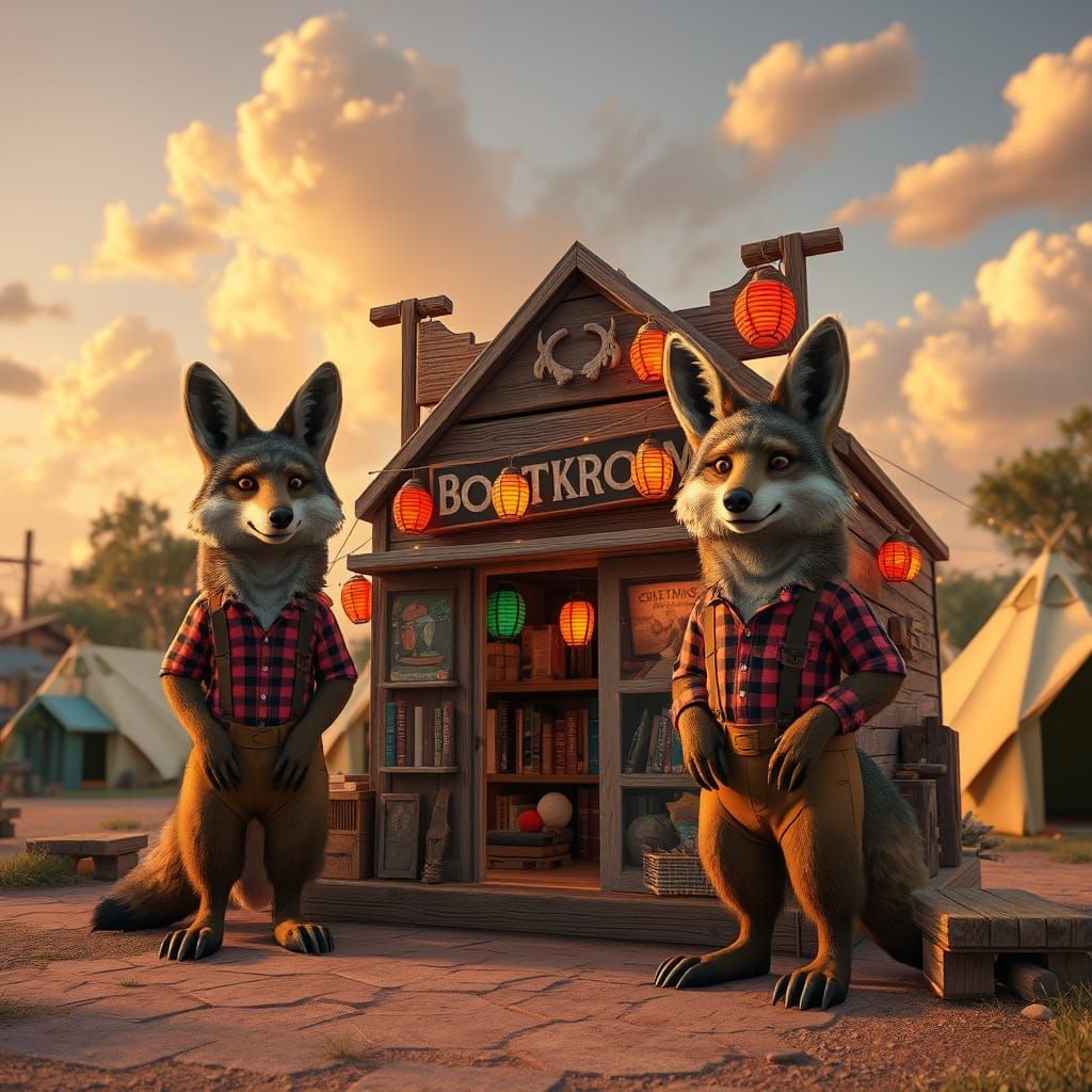 Whimsical Coyotes Build a Quirky Bookstore at Enchanted Char...