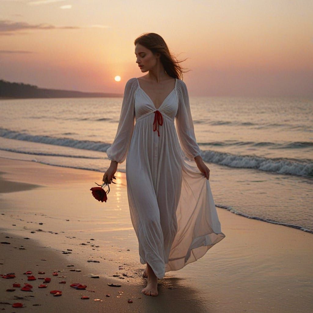 Romantic Sunset on the Shoreline in Cinematic Film Style