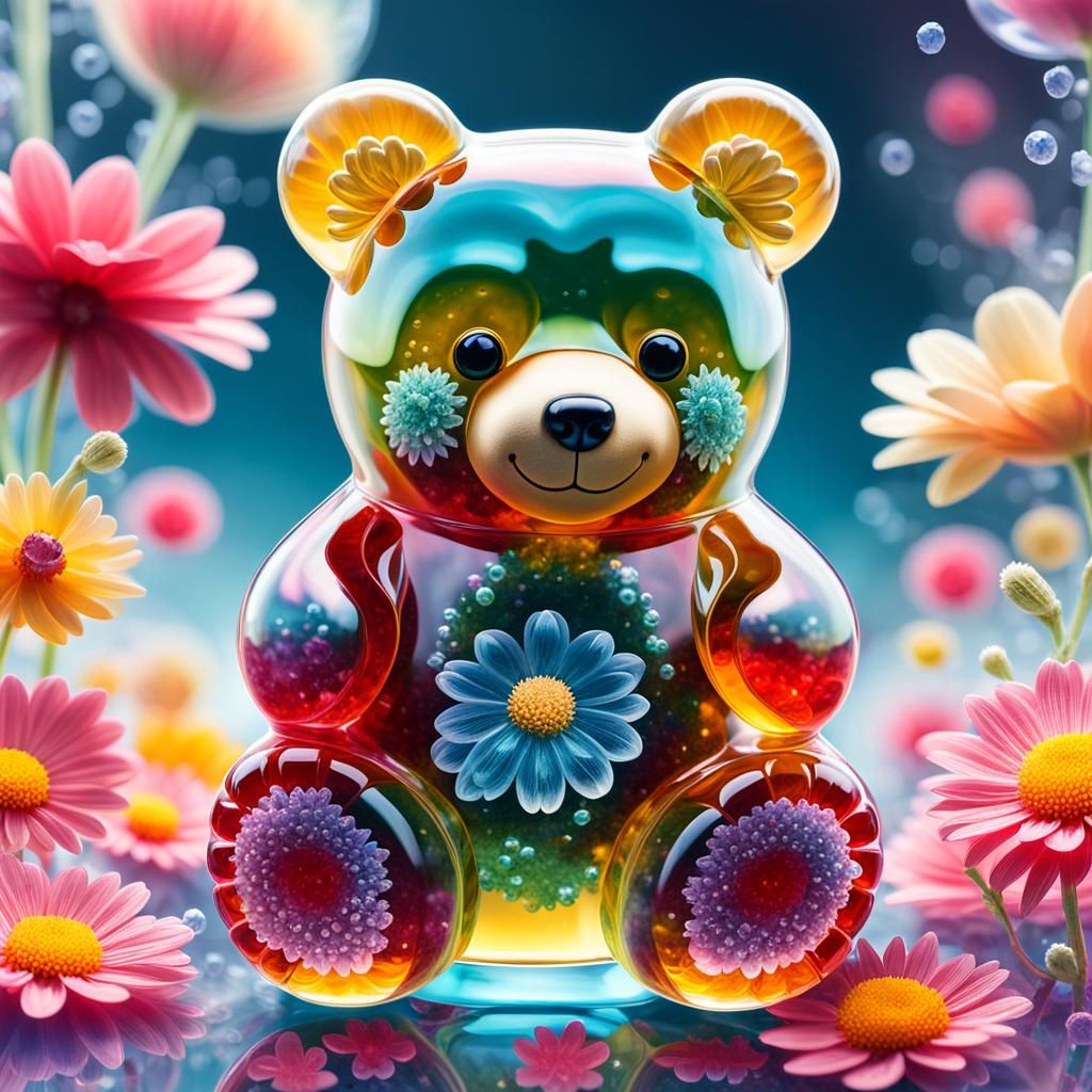 Surreal Crystal Jelly Gummie Bear with Vibrant Sprinkles