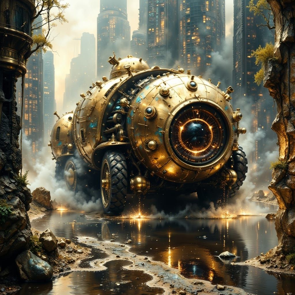 The Devil's Limo in Dystopian Cityscape, Hyperdetailed Art