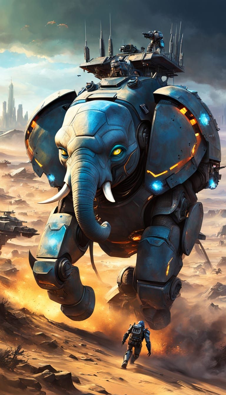 Cyberpunk Mecha Battle in Desert Landscape