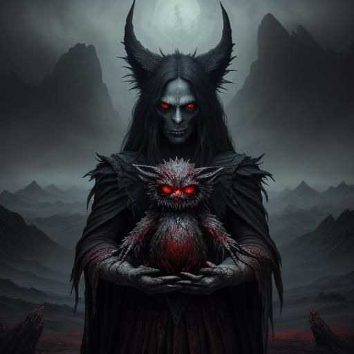 Surreal Werewolf with Glowing Eyes in Gothic Landscape