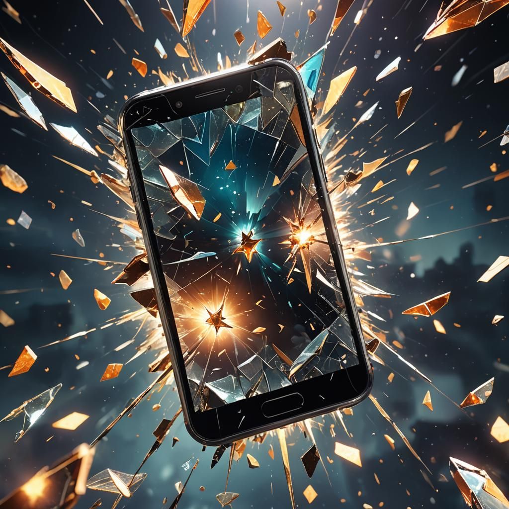 Shattered Phone Screen Reveals Star: 3D Game Graphics