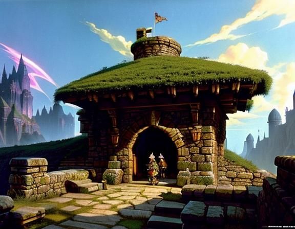 D&D Guild Hall Gathering in 1980s Comic Style