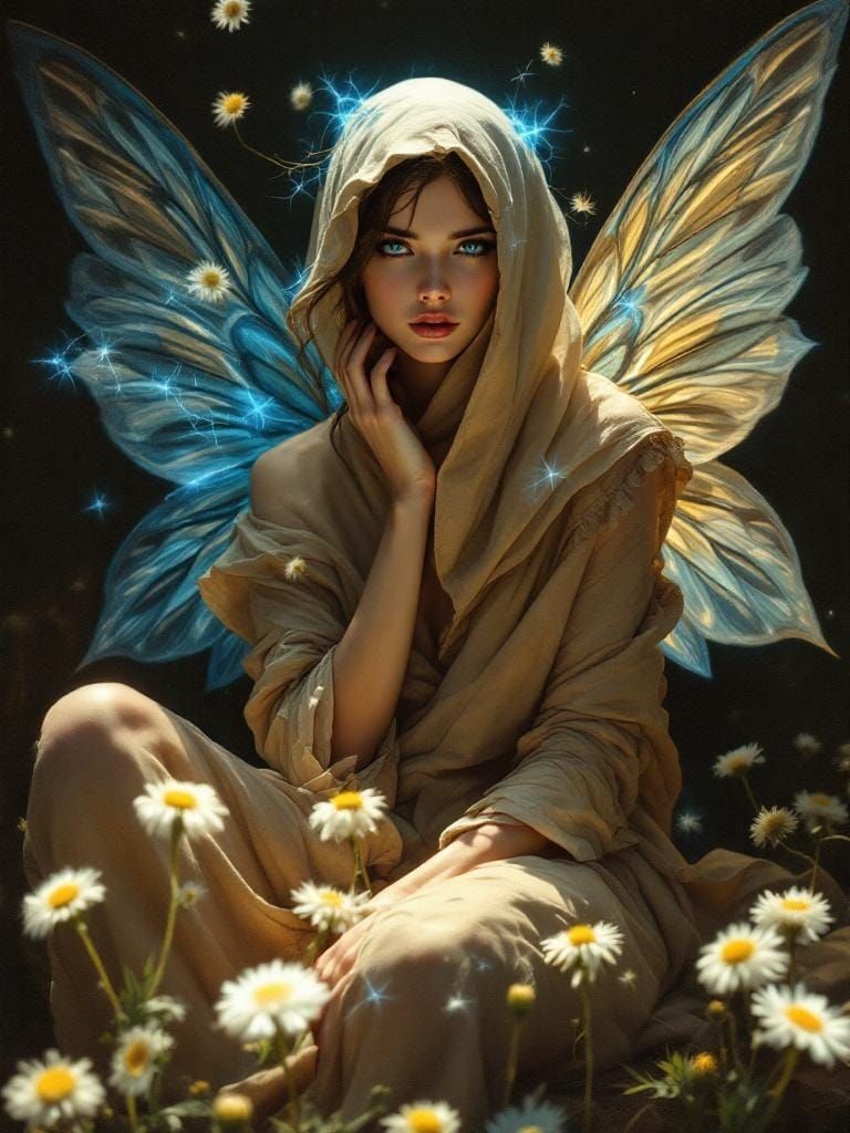 Energy Fairy on Dandelion in Dutch Masters Style