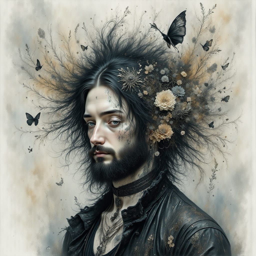 Gothic Fairy in Watercolor and Pencil Drawing