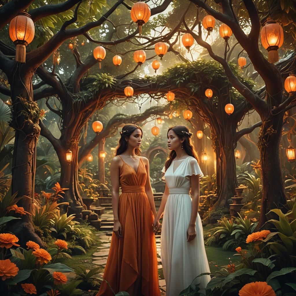 Sisters in a Fantasy Garden, Digital Matte Painting