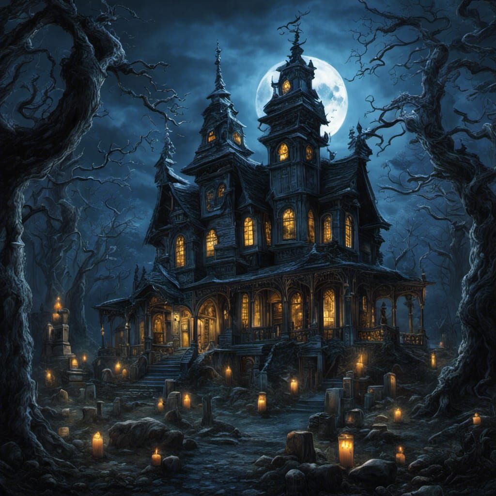 Gothic Haunted House in Tim Burton Style