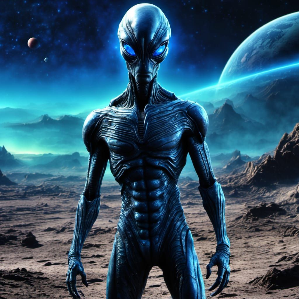 Sci-Fi Alien on a Neon Lit Planet