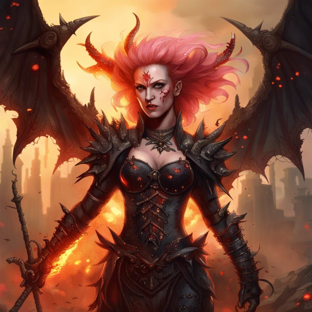 Fantasy Demon Warrior with Flaming Sword