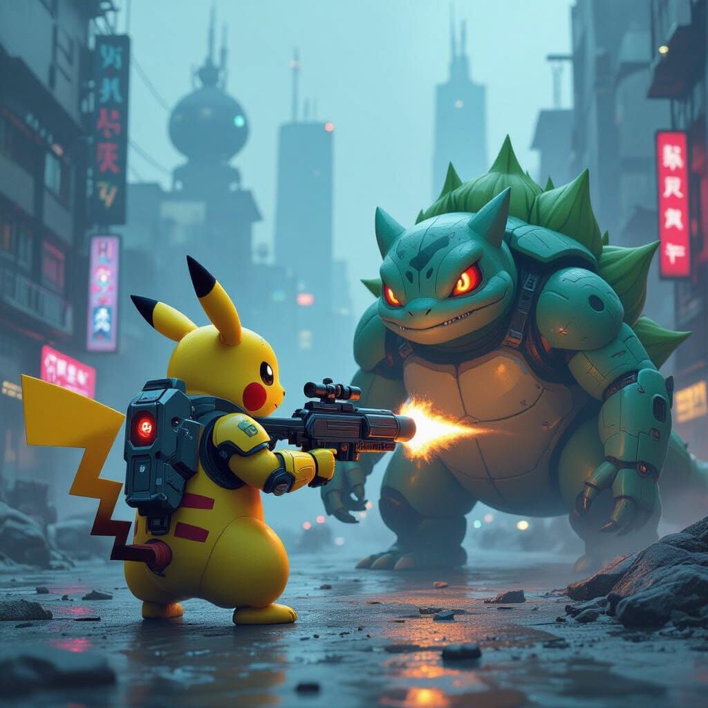 Pikachu in Cyberpunk City Battle