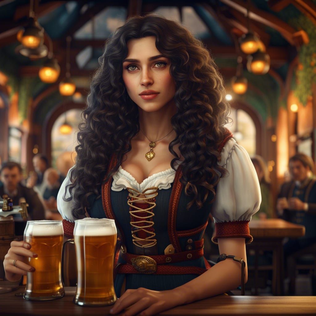 Girl with Beer at Oktoberfest: Detailed Matte Painting