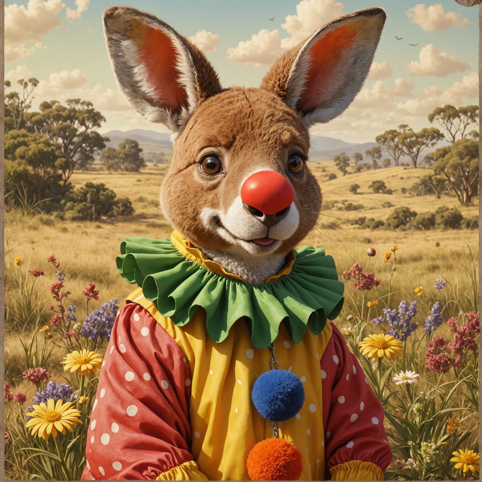Clown Kangaroo in Prairie Oil Painting